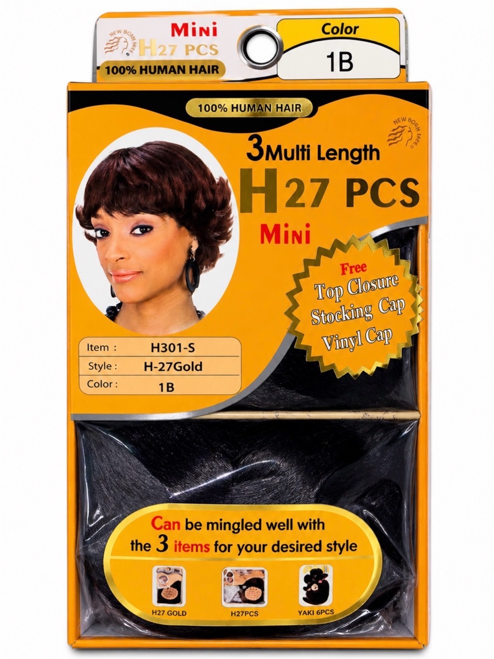 H27 PCS Mini Human Hair Wig‎ Set Multi Length Color 1B Pre-Cut New